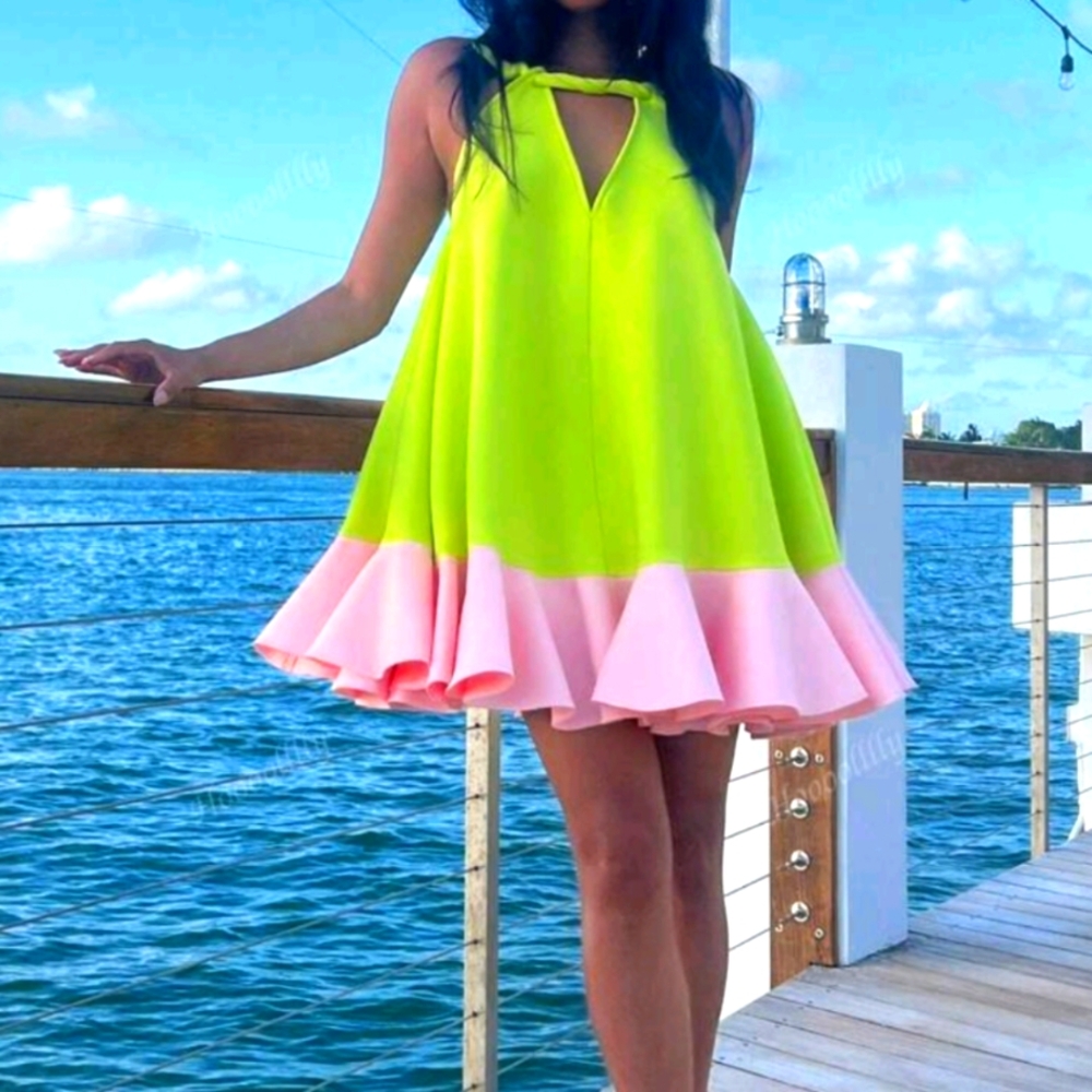 Vibrant Lime and Pink Women's Dress